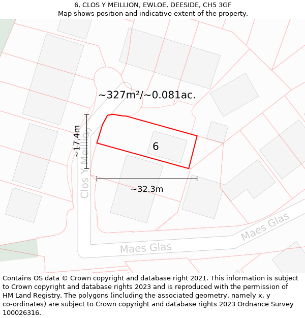 6, CLOS Y MEILLION, EWLOE, DEESIDE, CH5 3GF: Plot and title map
