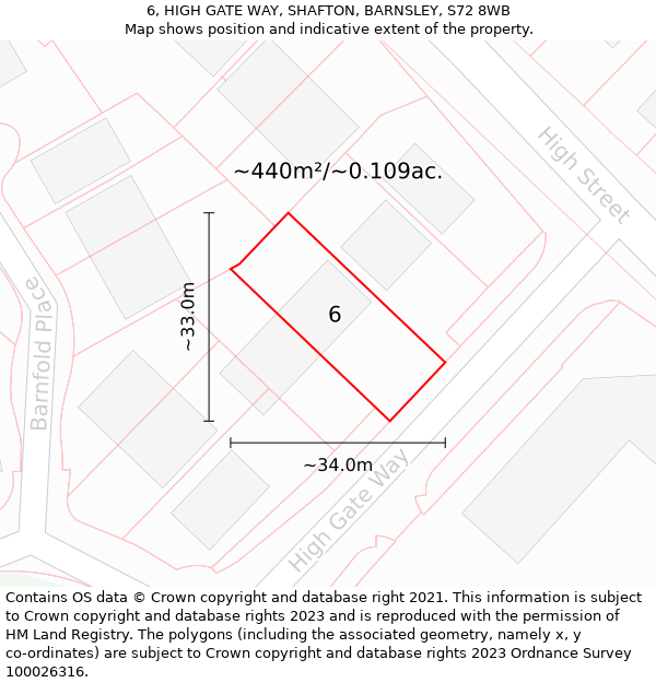 6, HIGH GATE WAY, SHAFTON, BARNSLEY, S72 8WB: Plot and title map