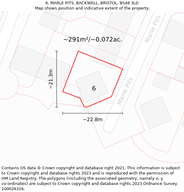 6, MARLE PITS, BACKWELL, BRISTOL, BS48 3LD: Plot and title map