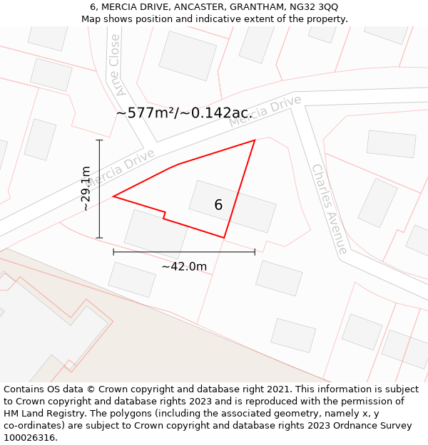 6, MERCIA DRIVE, ANCASTER, GRANTHAM, NG32 3QQ: Plot and title map