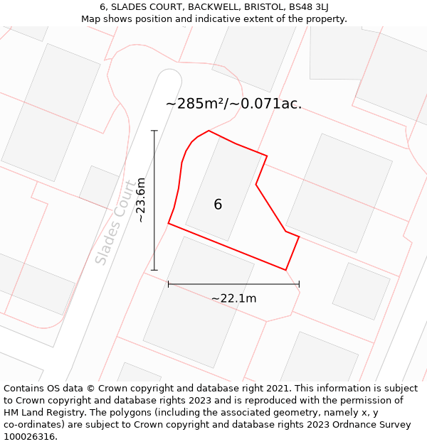 6, SLADES COURT, BACKWELL, BRISTOL, BS48 3LJ: Plot and title map