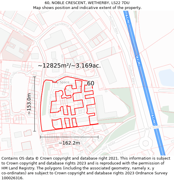 60, NOBLE CRESCENT, WETHERBY, LS22 7DU: Plot and title map