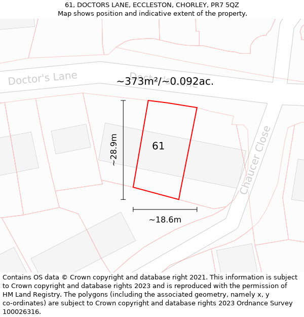 61, DOCTORS LANE, ECCLESTON, CHORLEY, PR7 5QZ: Plot and title map