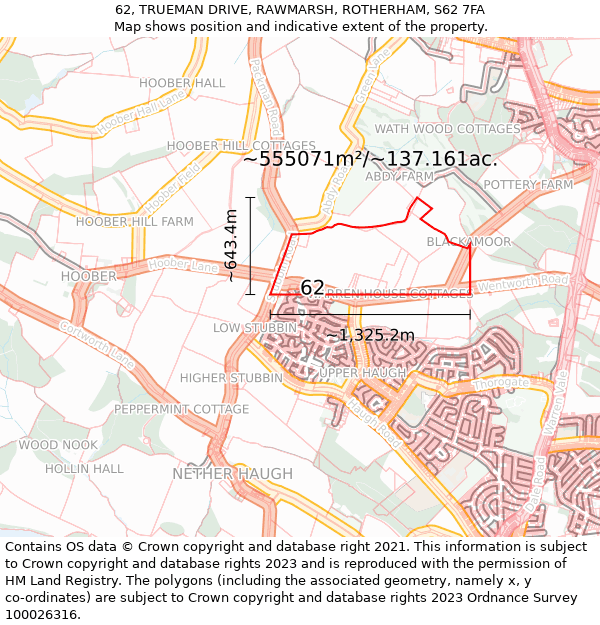 62, TRUEMAN DRIVE, RAWMARSH, ROTHERHAM, S62 7FA: Plot and title map