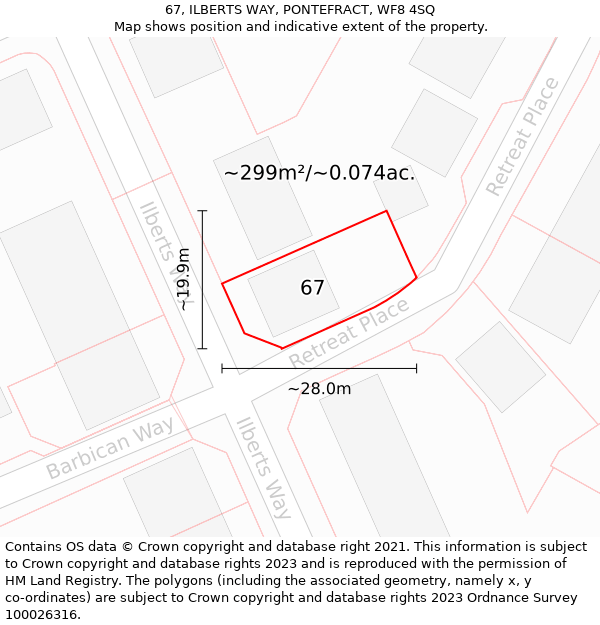 67, ILBERTS WAY, PONTEFRACT, WF8 4SQ: Plot and title map
