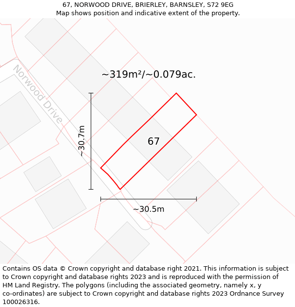 67, NORWOOD DRIVE, BRIERLEY, BARNSLEY, S72 9EG: Plot and title map