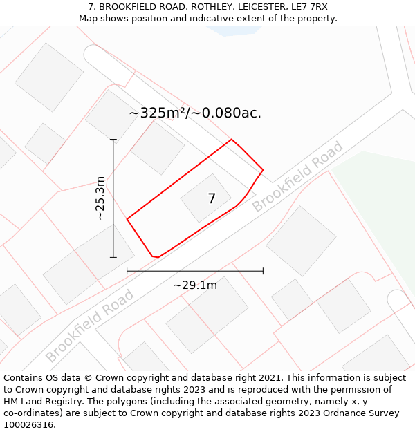 7, BROOKFIELD ROAD, ROTHLEY, LEICESTER, LE7 7RX: Plot and title map