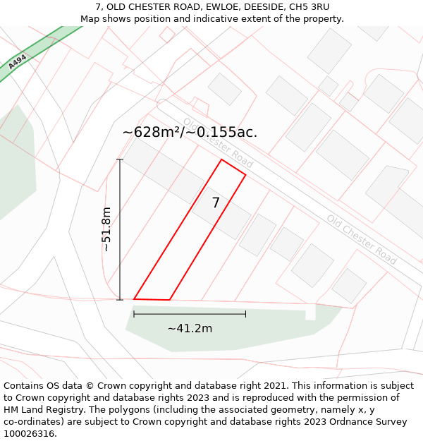 7, OLD CHESTER ROAD, EWLOE, DEESIDE, CH5 3RU: Plot and title map