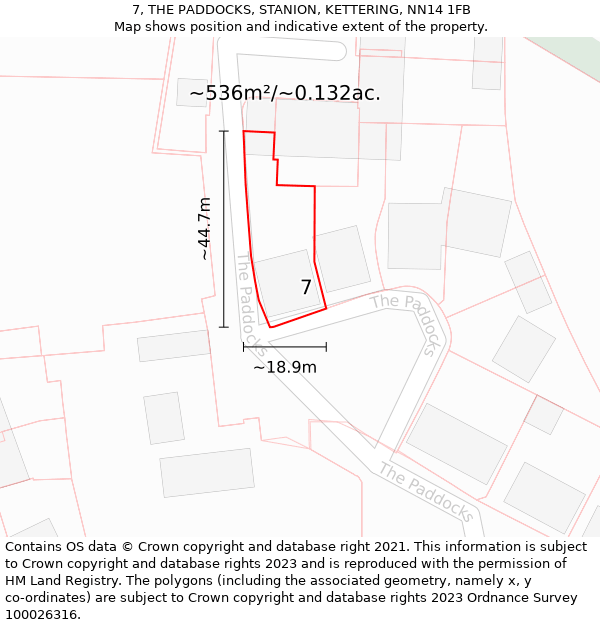 7, THE PADDOCKS, STANION, KETTERING, NN14 1FB: Plot and title map