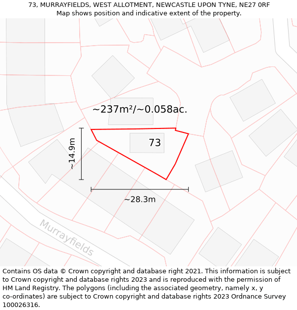 73, MURRAYFIELDS, WEST ALLOTMENT, NEWCASTLE UPON TYNE, NE27 0RF: Plot and title map