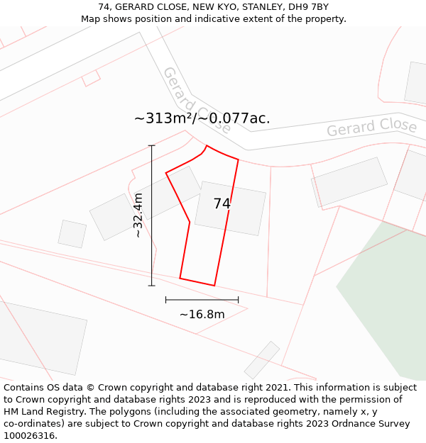 74, GERARD CLOSE, NEW KYO, STANLEY, DH9 7BY: Plot and title map
