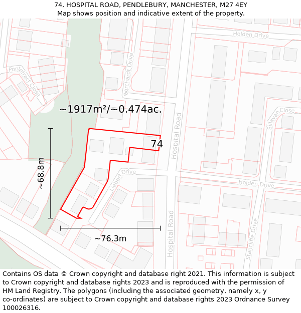 74, HOSPITAL ROAD, PENDLEBURY, MANCHESTER, M27 4EY: Plot and title map