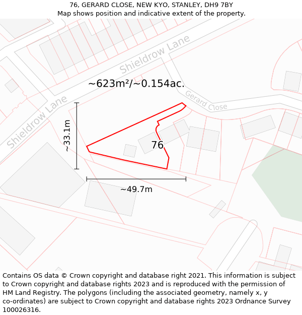 76, GERARD CLOSE, NEW KYO, STANLEY, DH9 7BY: Plot and title map