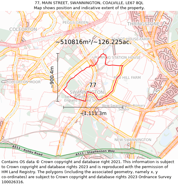 77, MAIN STREET, SWANNINGTON, COALVILLE, LE67 8QL: Plot and title map