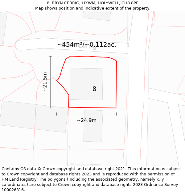 8, BRYN CERRIG, LIXWM, HOLYWELL, CH8 8PF: Plot and title map