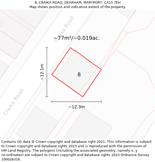 8, CRAIKA ROAD, DEARHAM, MARYPORT, CA15 7EH: Plot and title map