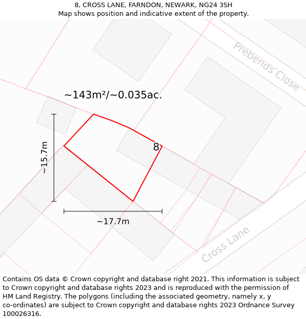 8, CROSS LANE, FARNDON, NEWARK, NG24 3SH: Plot and title map