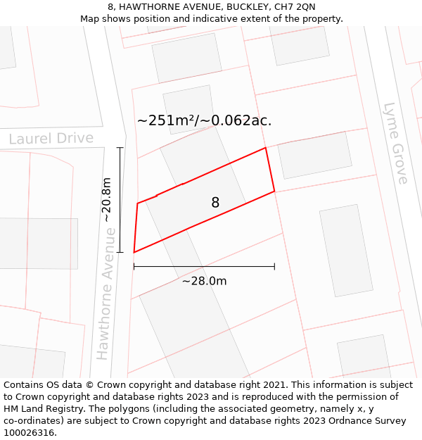 8, HAWTHORNE AVENUE, BUCKLEY, CH7 2QN: Plot and title map