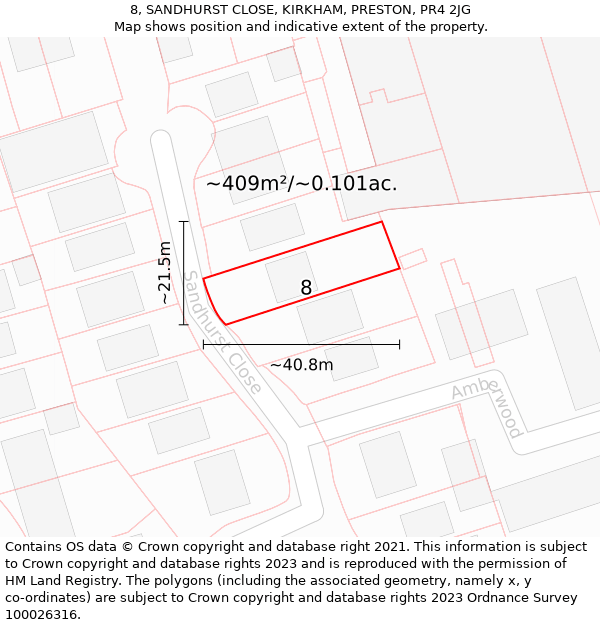 8, SANDHURST CLOSE, KIRKHAM, PRESTON, PR4 2JG: Plot and title map