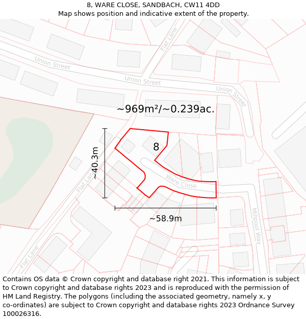 8, WARE CLOSE, SANDBACH, CW11 4DD: Plot and title map