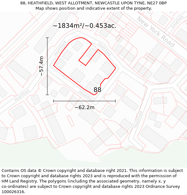 88, HEATHFIELD, WEST ALLOTMENT, NEWCASTLE UPON TYNE, NE27 0BP: Plot and title map