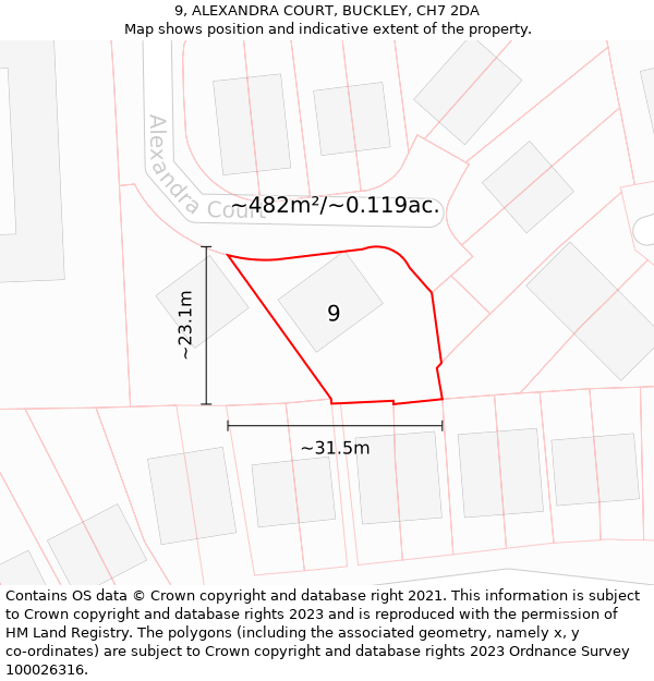 9, ALEXANDRA COURT, BUCKLEY, CH7 2DA: Plot and title map