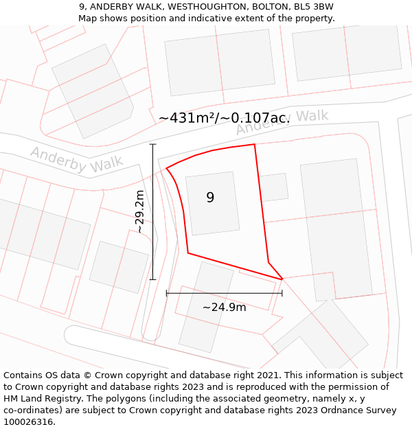 9, ANDERBY WALK, WESTHOUGHTON, BOLTON, BL5 3BW: Plot and title map