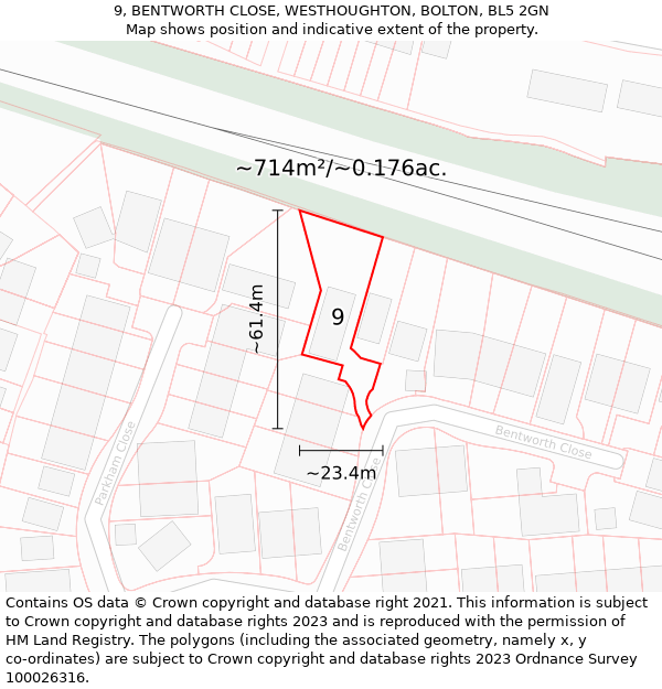 9, BENTWORTH CLOSE, WESTHOUGHTON, BOLTON, BL5 2GN: Plot and title map