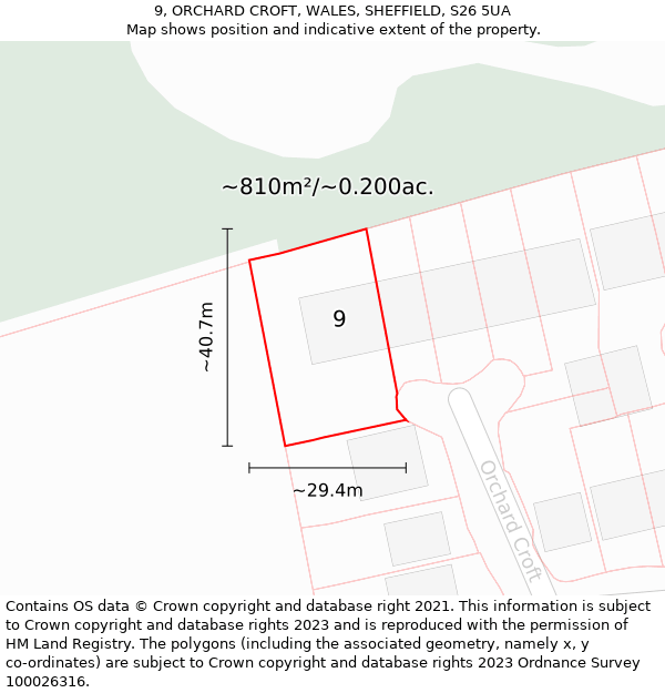 9, ORCHARD CROFT, WALES, SHEFFIELD, S26 5UA: Plot and title map
