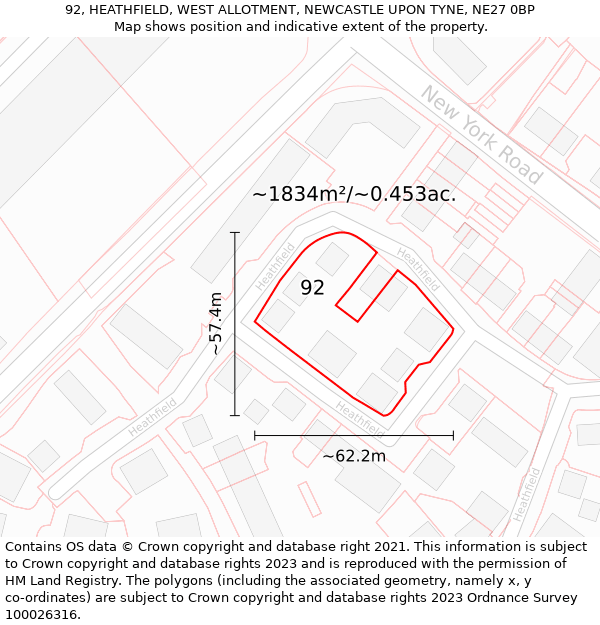 92, HEATHFIELD, WEST ALLOTMENT, NEWCASTLE UPON TYNE, NE27 0BP: Plot and title map