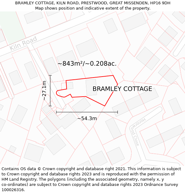 BRAMLEY COTTAGE, KILN ROAD, PRESTWOOD, GREAT MISSENDEN, HP16 9DH: Plot and title map