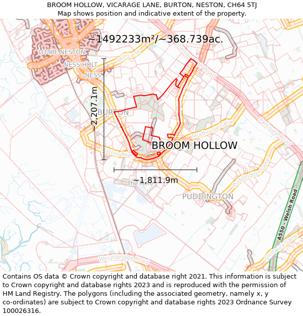 BROOM HOLLOW, VICARAGE LANE, BURTON, NESTON, CH64 5TJ: Plot and title map