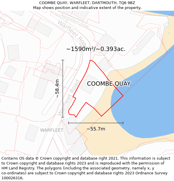 COOMBE QUAY, WARFLEET, DARTMOUTH, TQ6 9BZ: Plot and title map