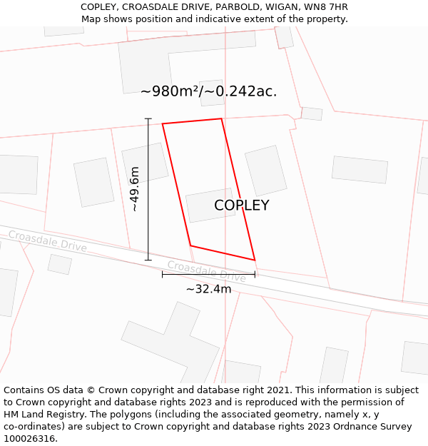 COPLEY, CROASDALE DRIVE, PARBOLD, WIGAN, WN8 7HR: Plot and title map