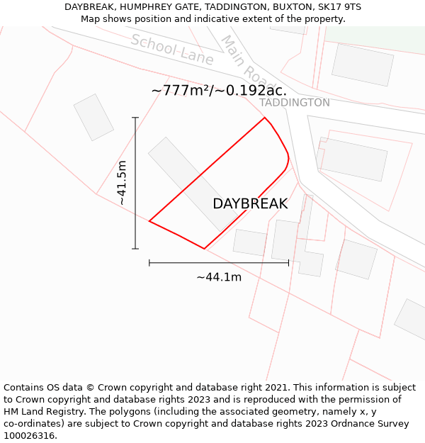 DAYBREAK, HUMPHREY GATE, TADDINGTON, BUXTON, SK17 9TS: Plot and title map