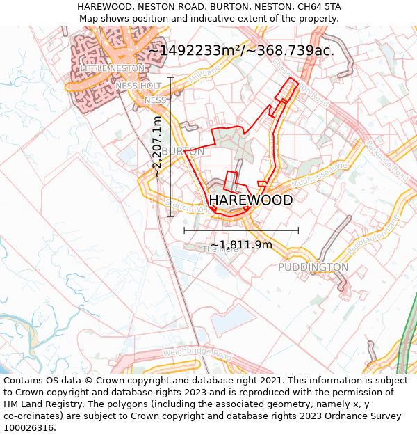 HAREWOOD, NESTON ROAD, BURTON, NESTON, CH64 5TA: Plot and title map