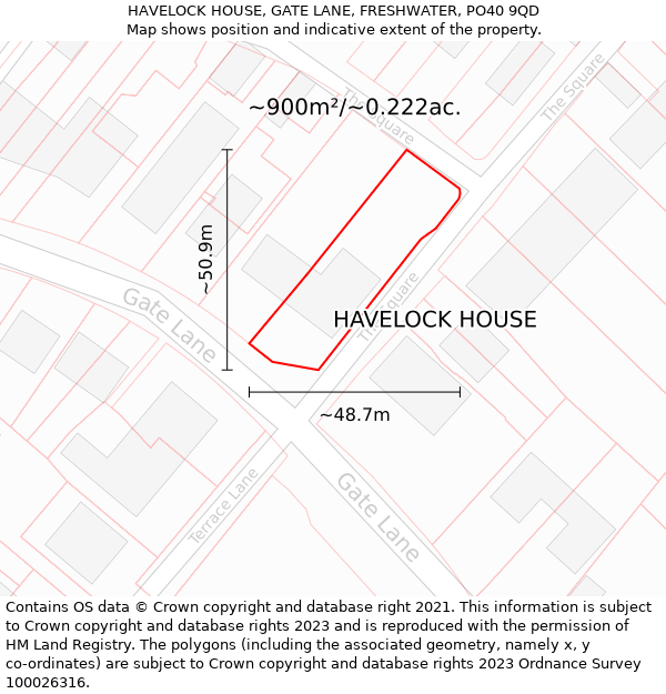 HAVELOCK HOUSE, GATE LANE, FRESHWATER, PO40 9QD: Plot and title map