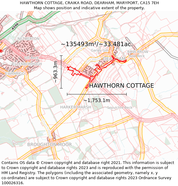 HAWTHORN COTTAGE, CRAIKA ROAD, DEARHAM, MARYPORT, CA15 7EH: Plot and title map