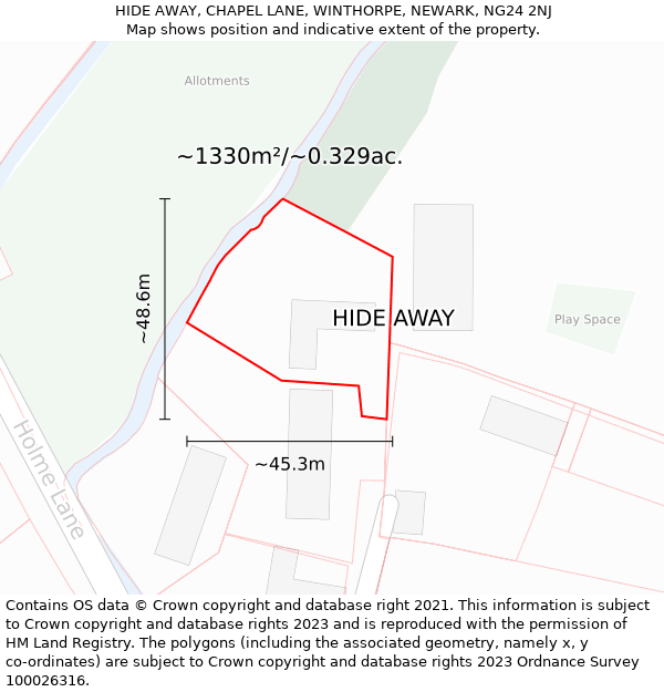HIDE AWAY, CHAPEL LANE, WINTHORPE, NEWARK, NG24 2NJ: Plot and title map