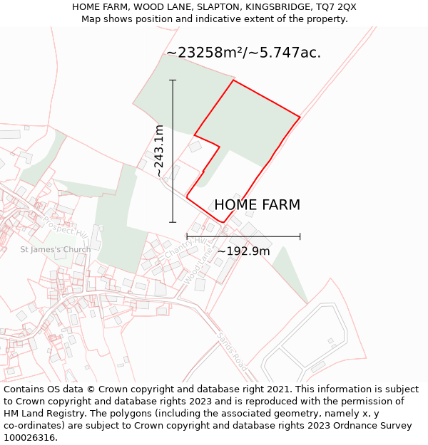 HOME FARM, WOOD LANE, SLAPTON, KINGSBRIDGE, TQ7 2QX: Plot and title map