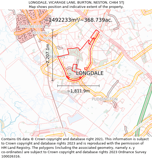 LONGDALE, VICARAGE LANE, BURTON, NESTON, CH64 5TJ: Plot and title map