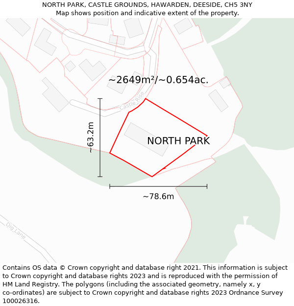 NORTH PARK, CASTLE GROUNDS, HAWARDEN, DEESIDE, CH5 3NY: Plot and title map