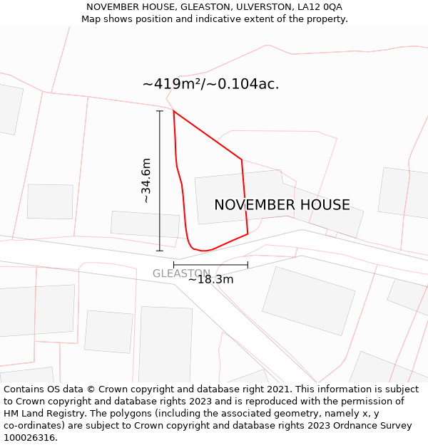 NOVEMBER HOUSE, GLEASTON, ULVERSTON, LA12 0QA: Plot and title map