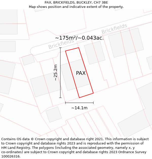 PAX, BRICKFIELDS, BUCKLEY, CH7 3BE: Plot and title map