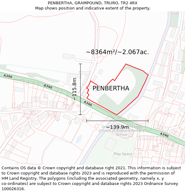 PENBERTHA, GRAMPOUND, TRURO, TR2 4RX: Plot and title map