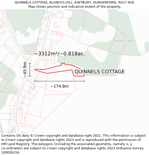 QUINNELS COTTAGE, BLANDYS HILL, KINTBURY, HUNGERFORD, RG17 9UE: Plot and title map