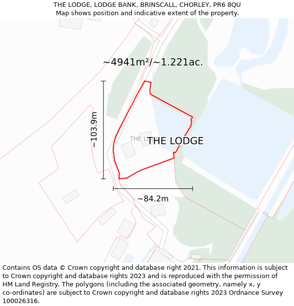 THE LODGE, LODGE BANK, BRINSCALL, CHORLEY, PR6 8QU: Plot and title map