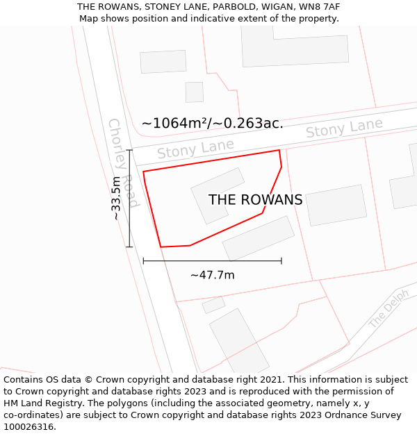 THE ROWANS, STONEY LANE, PARBOLD, WIGAN, WN8 7AF: Plot and title map