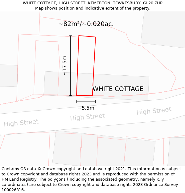 WHITE COTTAGE, HIGH STREET, KEMERTON, TEWKESBURY, GL20 7HP: Plot and title map