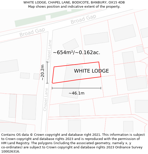 WHITE LODGE, CHAPEL LANE, BODICOTE, BANBURY, OX15 4DB: Plot and title map
